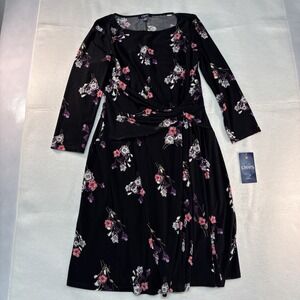 Chaps Medium Black Flower Dress